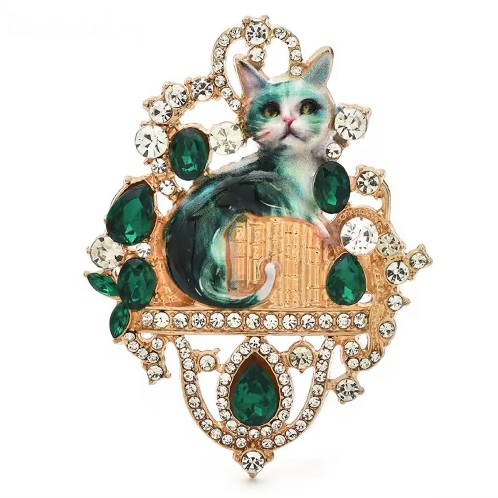 New Antique-Style Sparkling Stone Cat Brooch – Classic Vintage Victorian Gothic